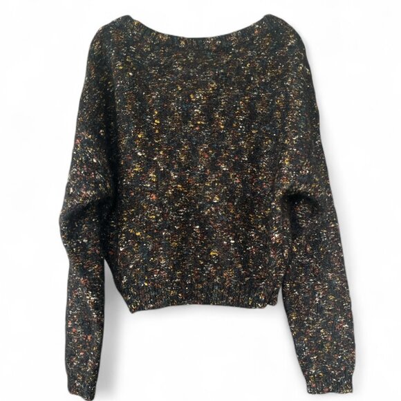 Vintage Mohair-Blend Confetti Knit Cardigan Black and Multi Boucle Textured S M - Picture 3 of 7